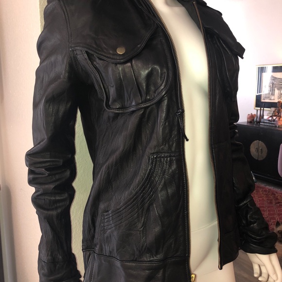 Mike & Chris Soft Leather Jacket with hood Size M - Picture 3 of 8